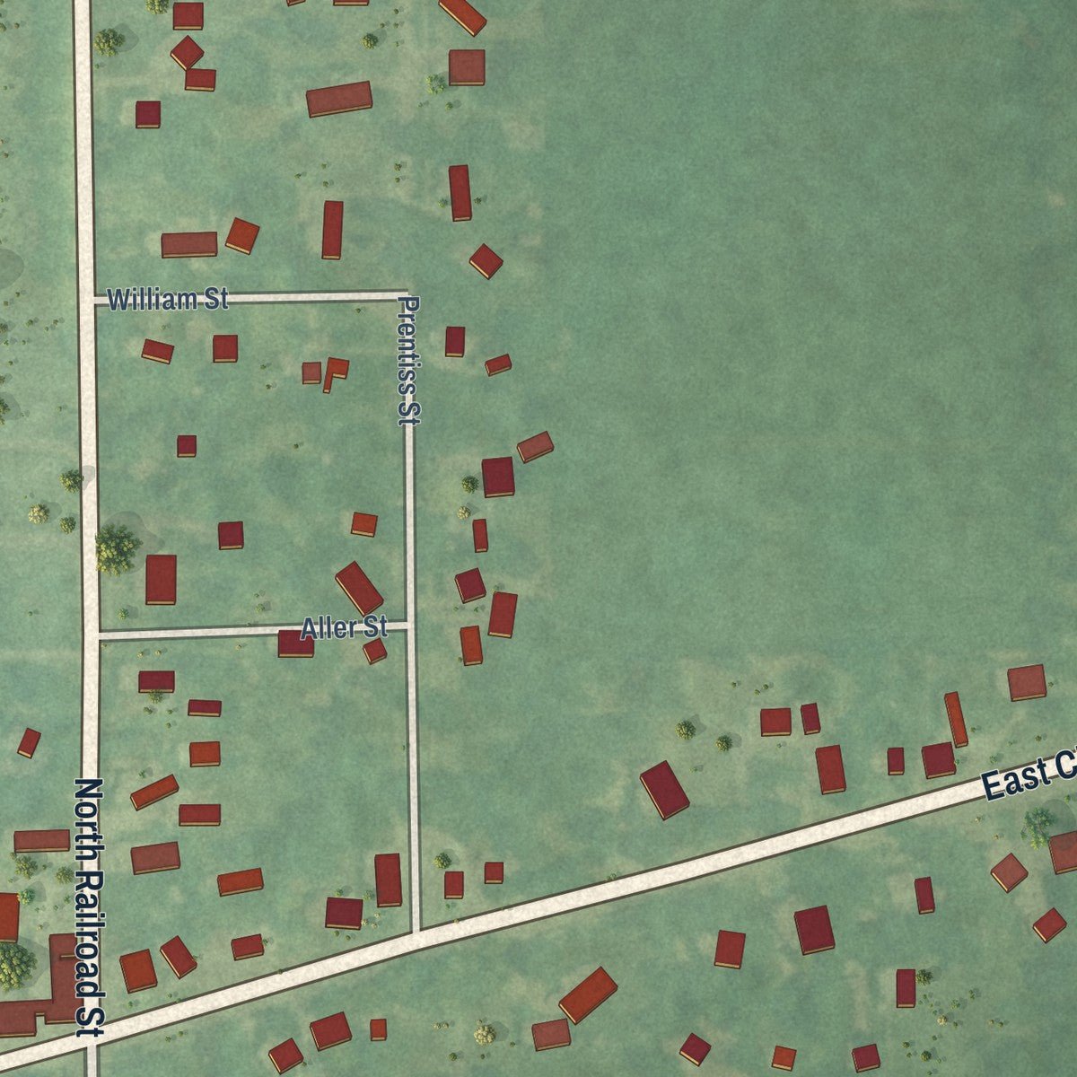 Close-up of the map of Allen, Michigan print showing street and building detail