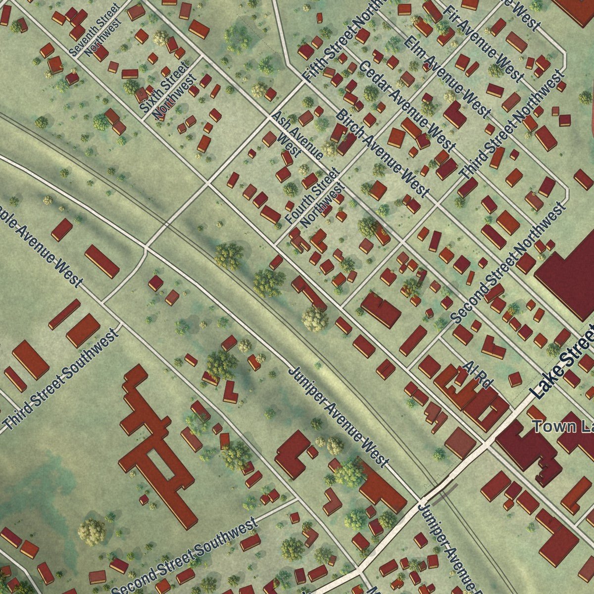 Close-up of the map of Frazee, Minnesota print showing street and building detail