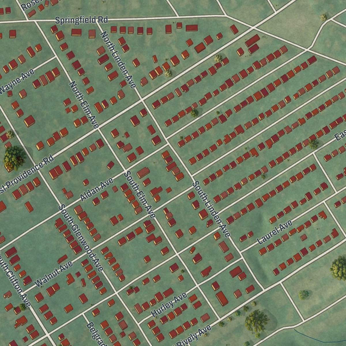 Close-up of the map of Aldan, Pennsylvania print showing street and building detail