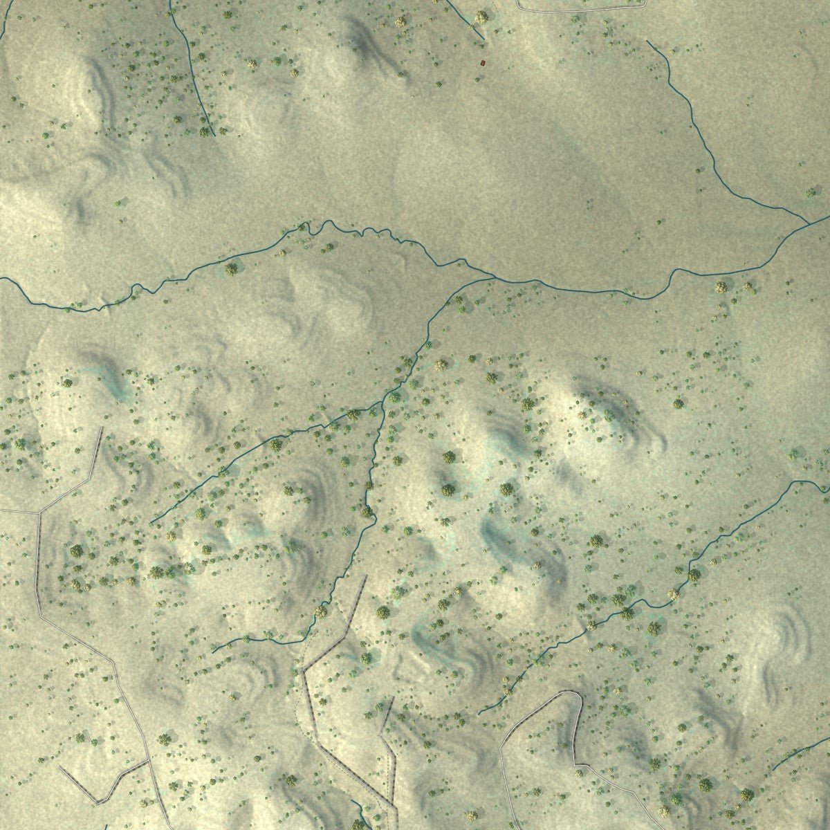 Close-up of the map of Round Mountain, Texas print showing street and building detail