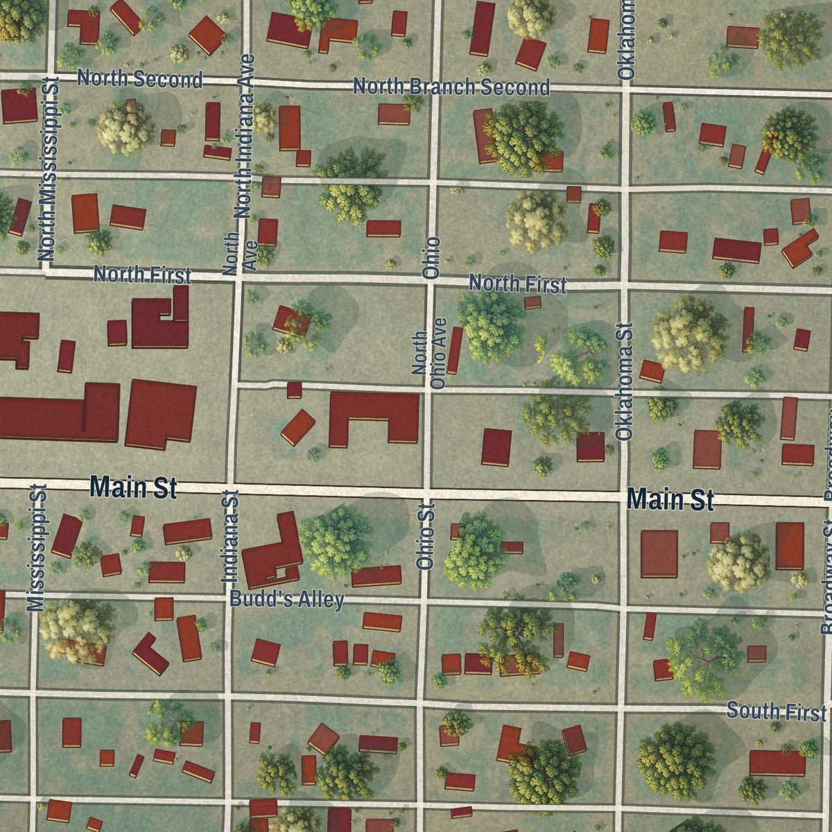 Close-up of the map of Forgan, Oklahoma print showing street and building detail