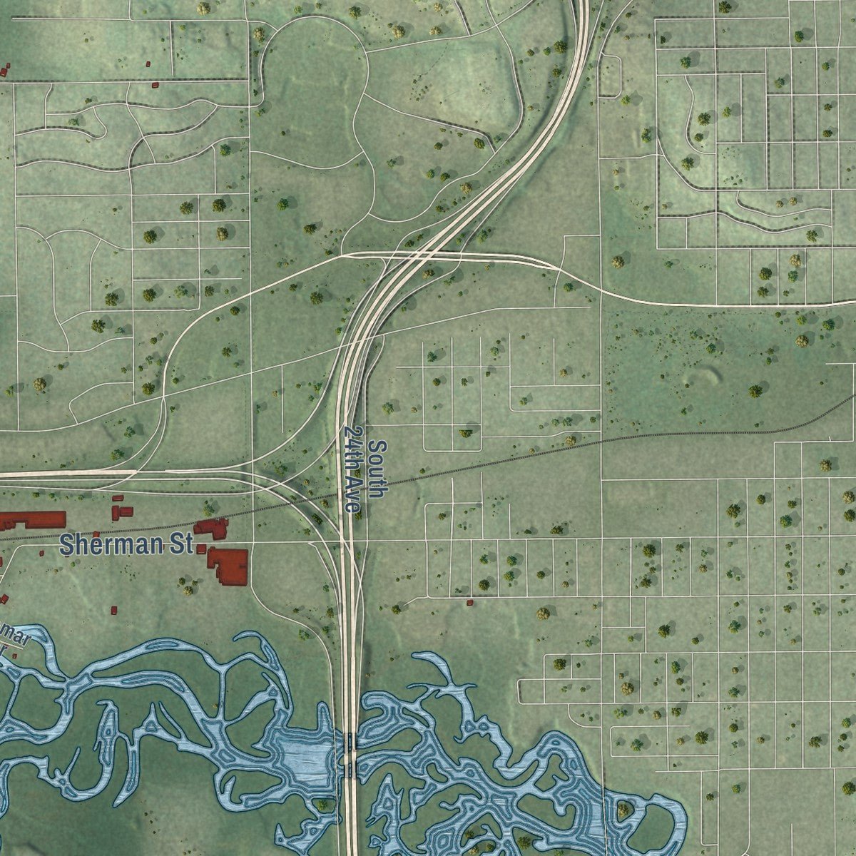 Close-up of the map of Stettin, Wisconsin print showing street and building detail