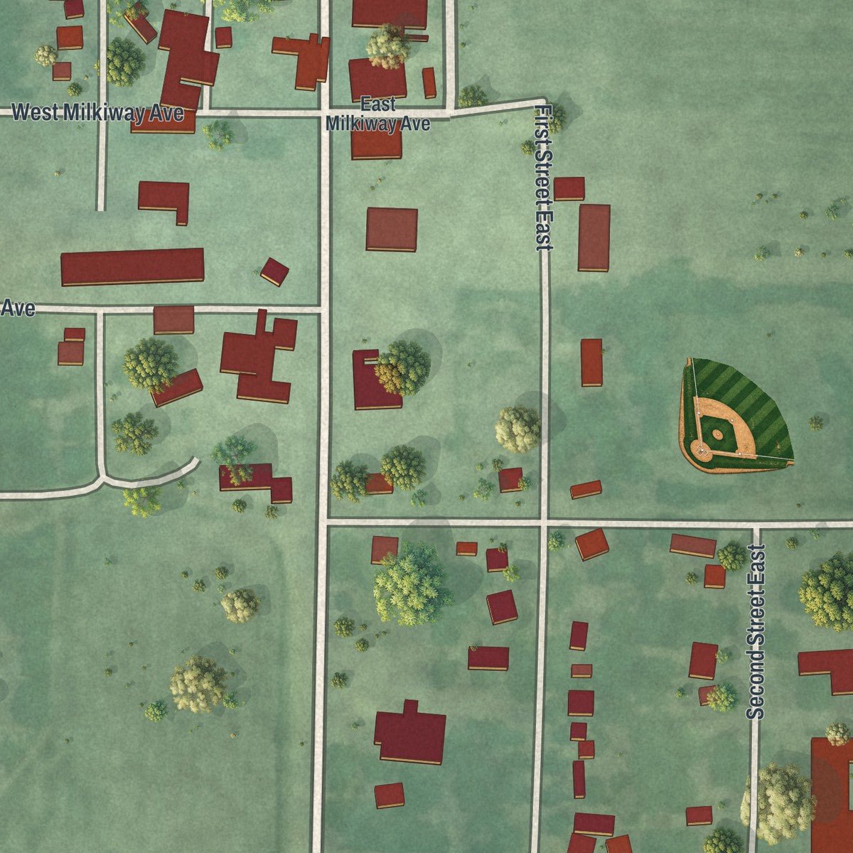 Close-up of the map of Lake Lillian, Minnesota print showing street and building detail