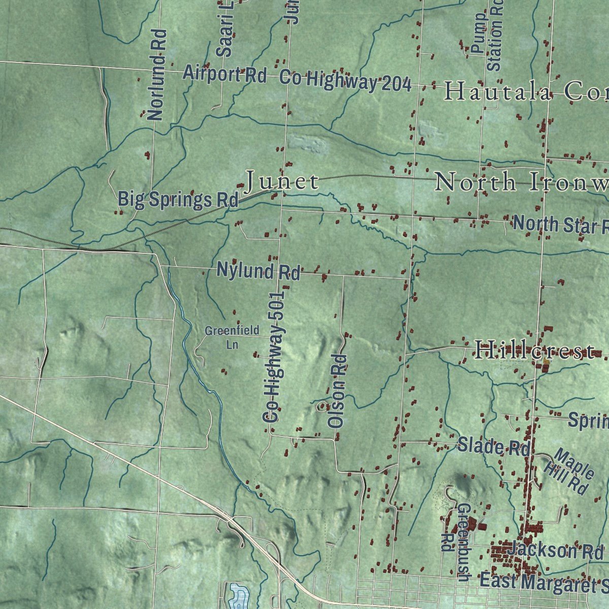 Close-up of the map of Ironwood, Gogebic County, Michigan print showing street and building detail