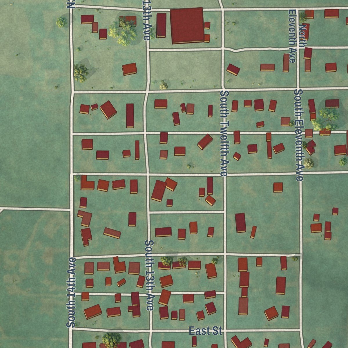 Close-up of the map of Arapaho, Oklahoma print showing street and building detail