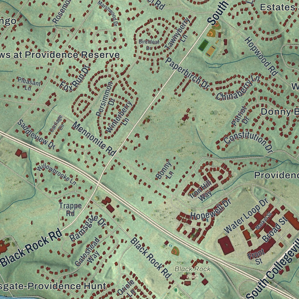 Close-up of the map of Upper Providence, Montgomery County, Pennsylvania print showing street and building detail
