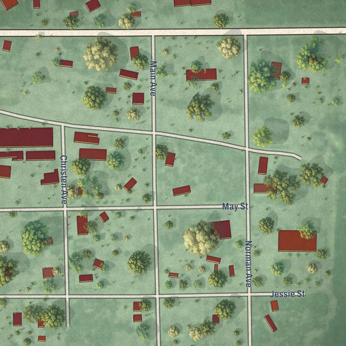 Close-up of the map of Norman, Nebraska print showing street and building detail