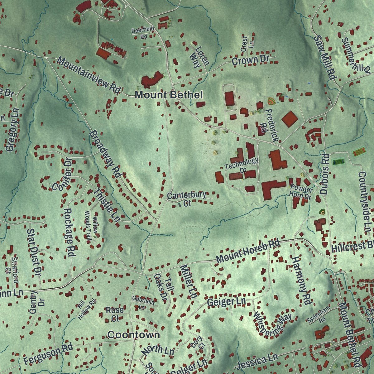 Close-up of the map of Warren, New Jersey print showing street and building detail