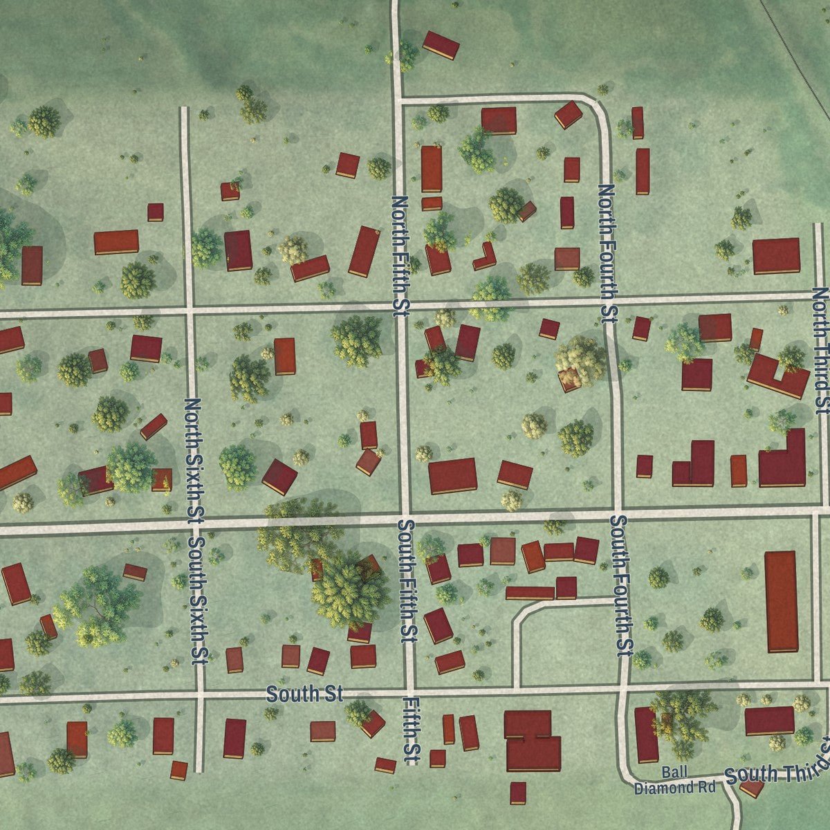 Close-up of the map of Staplehurst, Nebraska print showing street and building detail