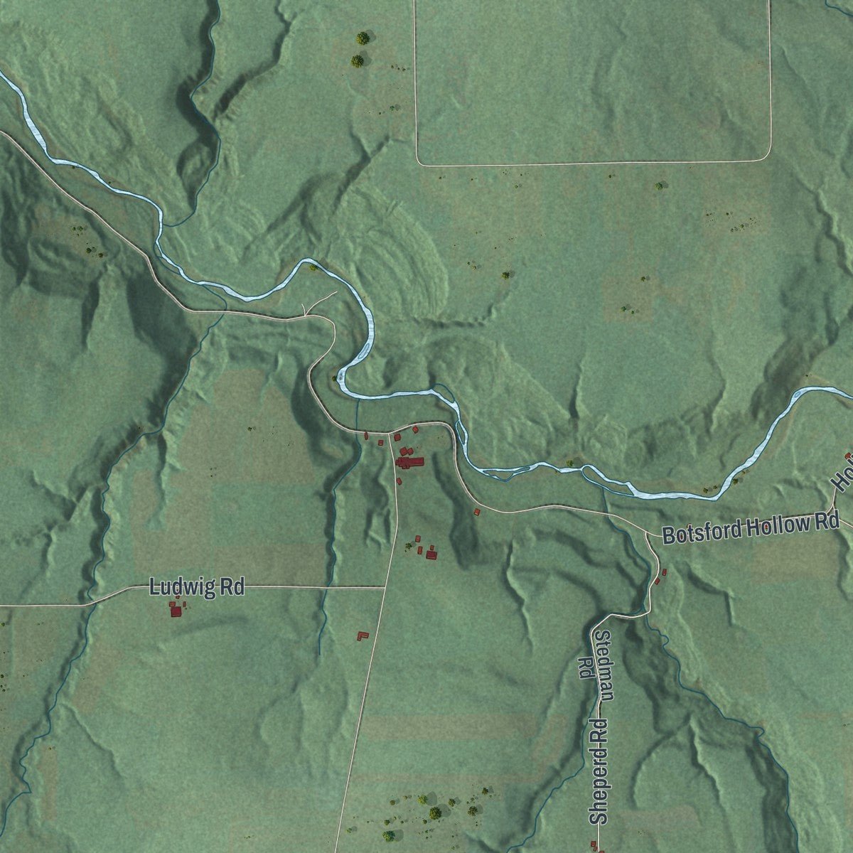 Close-up of the map of Allen, New York print showing street and building detail