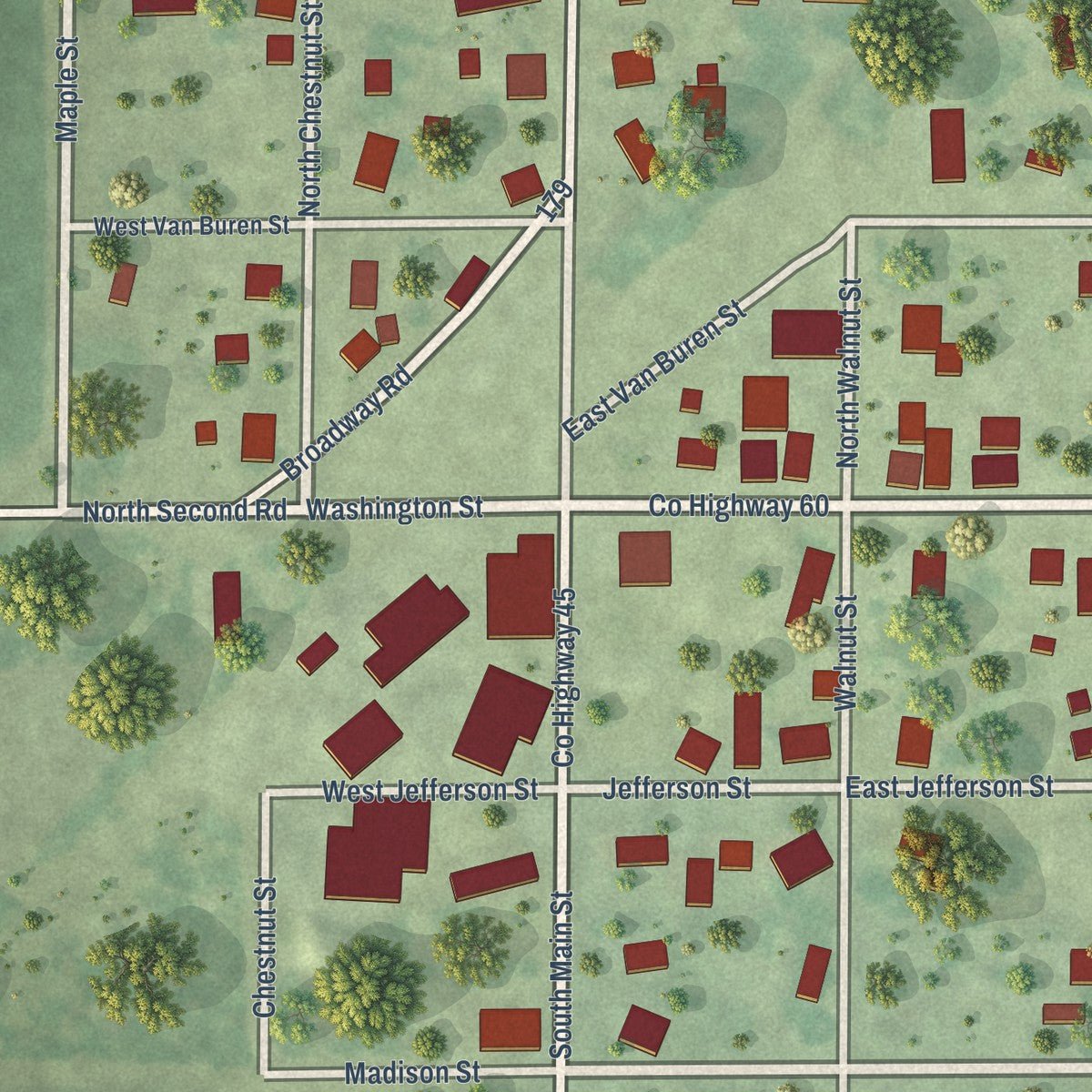 Close-up of the map of Dana, Illinois print showing street and building detail