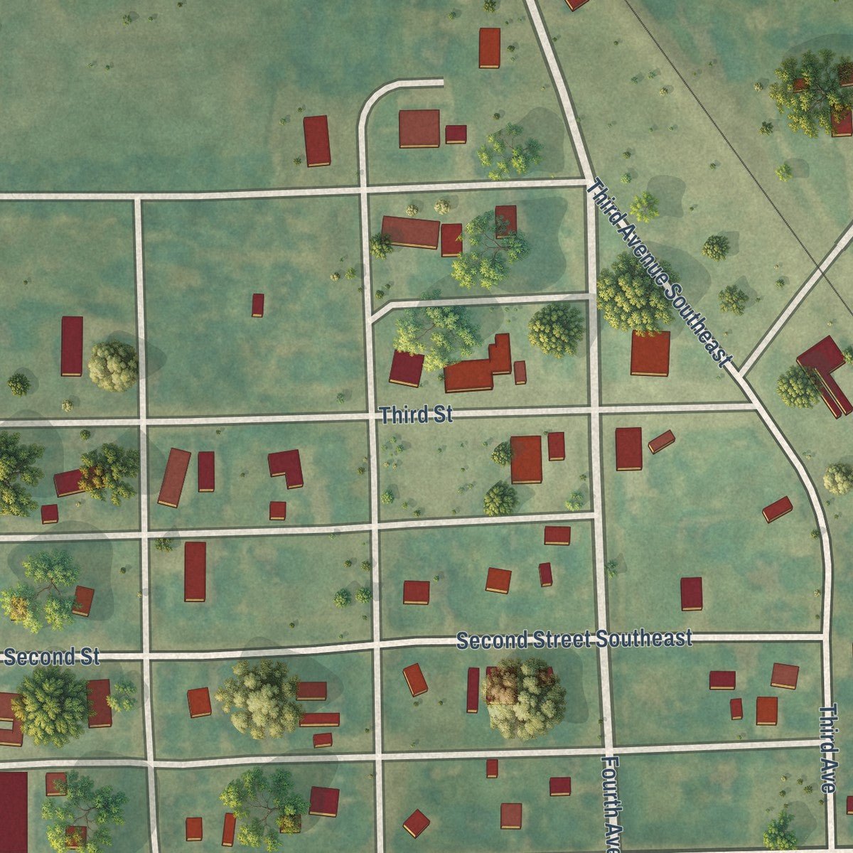 Close-up of the map of Fingal, North Dakota print showing street and building detail