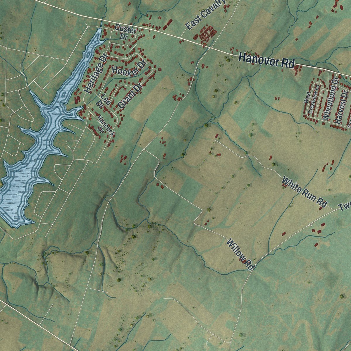 Close-up of the map of Mount Pleasant, Adams County, Pennsylvania print showing street and building detail
