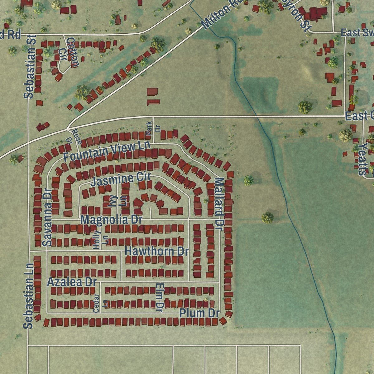 Close-up of the map of Josephine, Texas print showing street and building detail