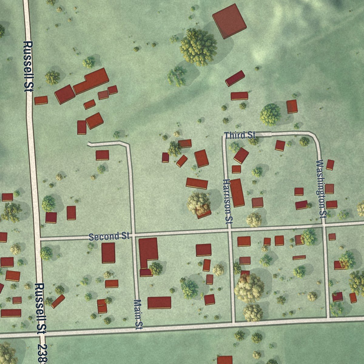 Close-up of the map of Alvo, Nebraska print showing street and building detail