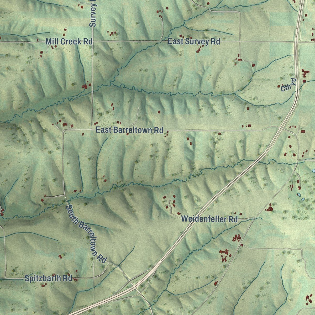 Close-up of the map of the Town of Mineral Point, Wisconsin print showing street and building detail