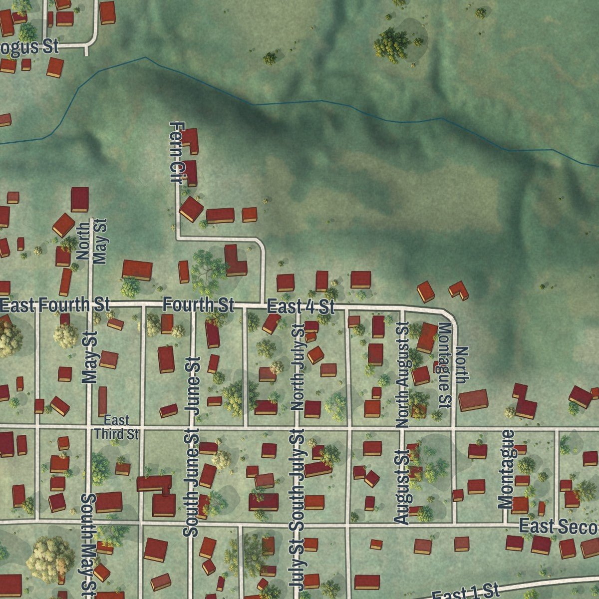 Close-up of the map of Dearborn, Missouri print showing street and building detail