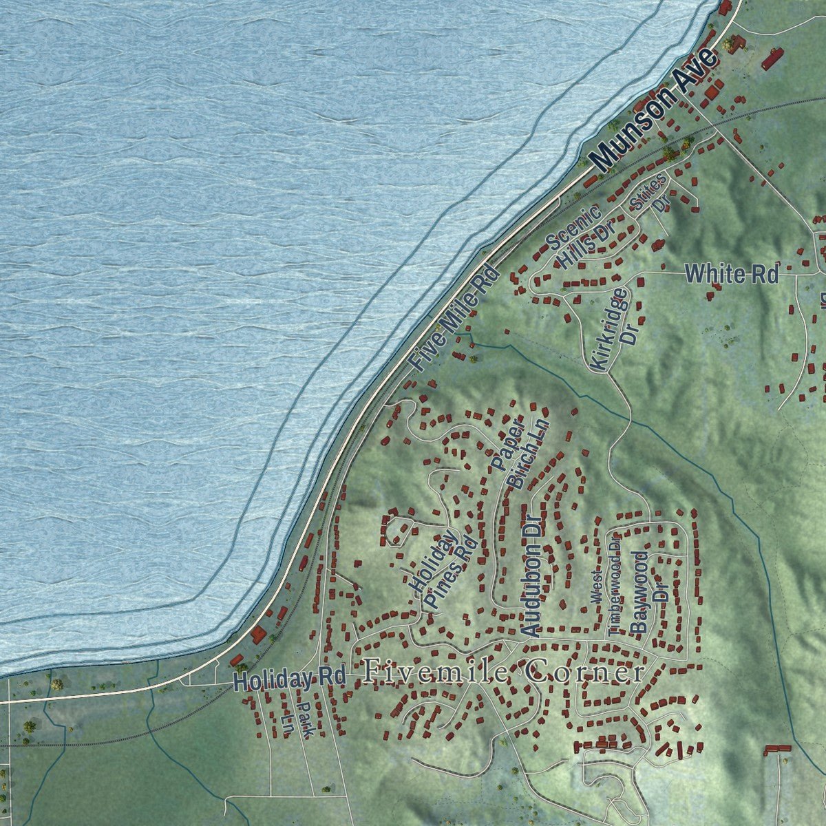 Close-up of the map of Acme, Michigan print showing street and building detail