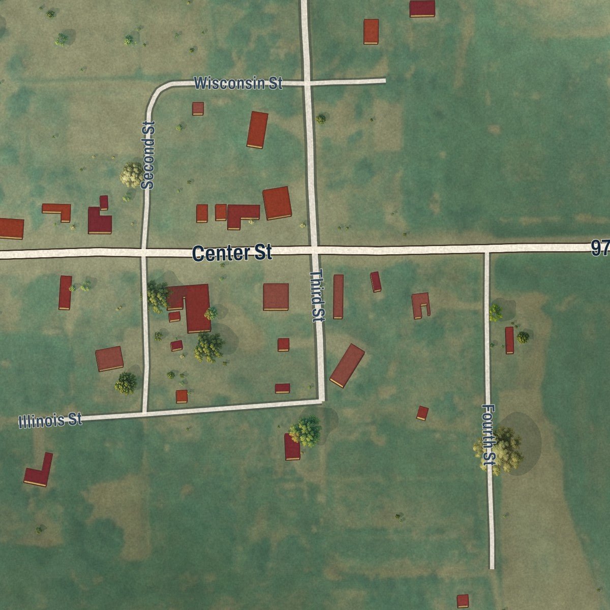 Close-up of the map of Ludden, North Dakota print showing street and building detail