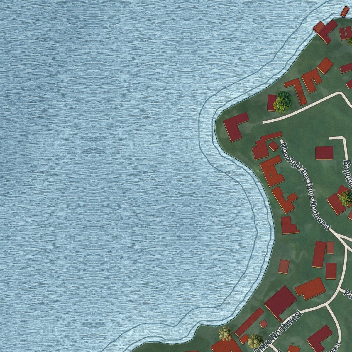 Close-up of the map of Meyers Lake, Ohio print showing street and building detail