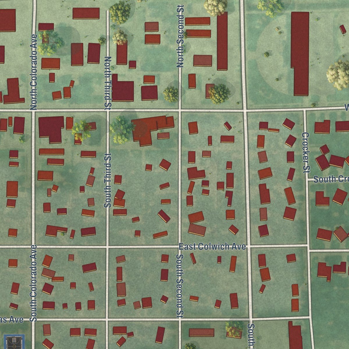 Close-up of the map of Colwich, Kansas print showing street and building detail