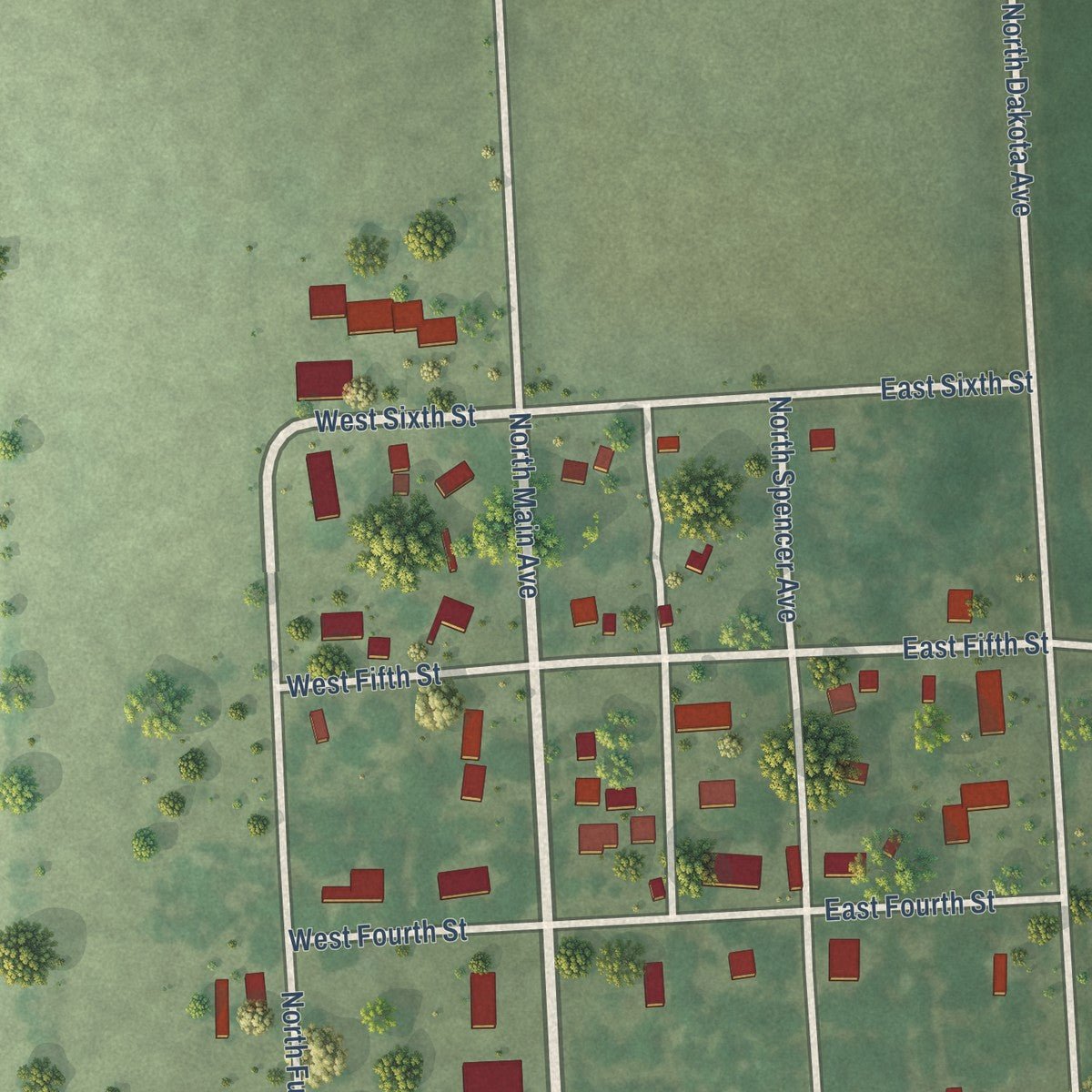 Close-up of the map of Fulton, South Dakota print showing street and building detail