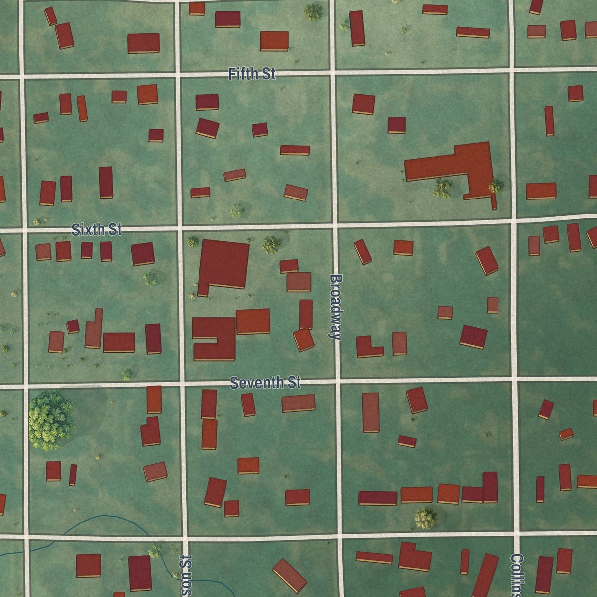 Close-up of the map of Stonewall, Oklahoma print showing street and building detail