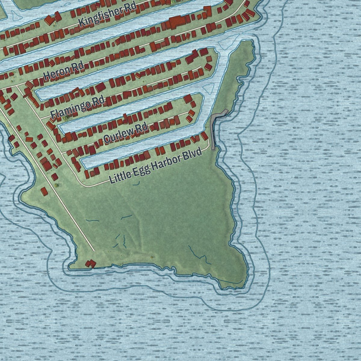 Close-up of the map of Tuckerton, New Jersey print showing street and building detail