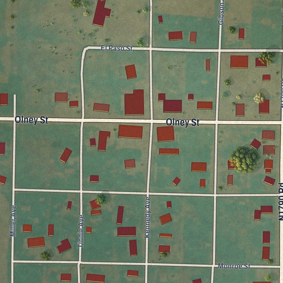 Close-up of the map of Gould, Oklahoma print showing street and building detail