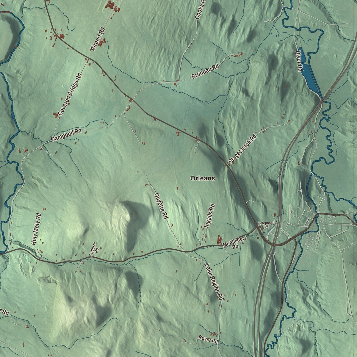Close-up of the map of Irasburg, Vermont print showing streets and neighborhoods