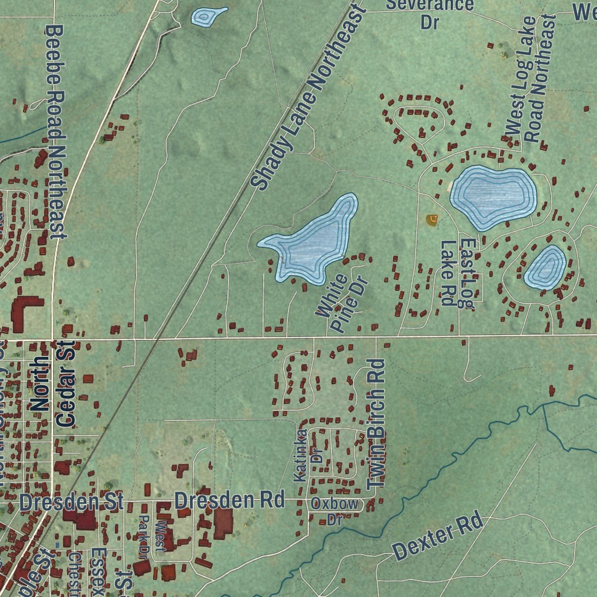 Close-up of the map of Kalkaska, Kalkaska County, Michigan print showing street and building detail