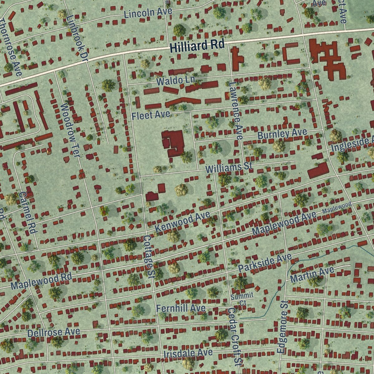 Close-up of the map of Lakeside, Virginia print showing street and building detail