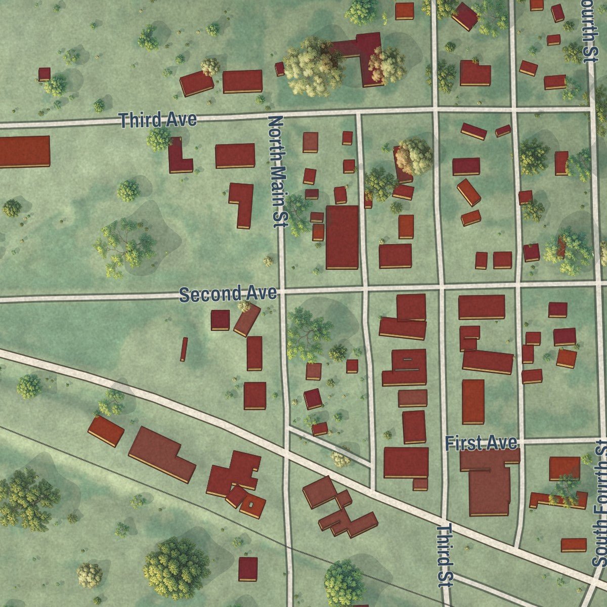 Close-up of the map of Emery, South Dakota print showing street and building detail