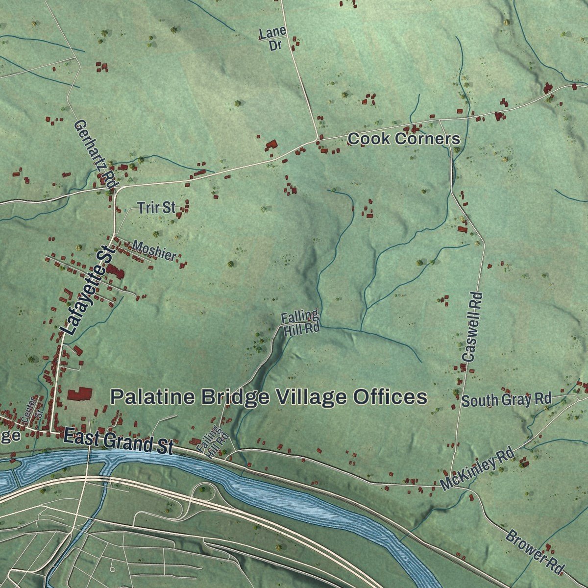 Close-up of the map of Palatine, New York print showing street and building detail