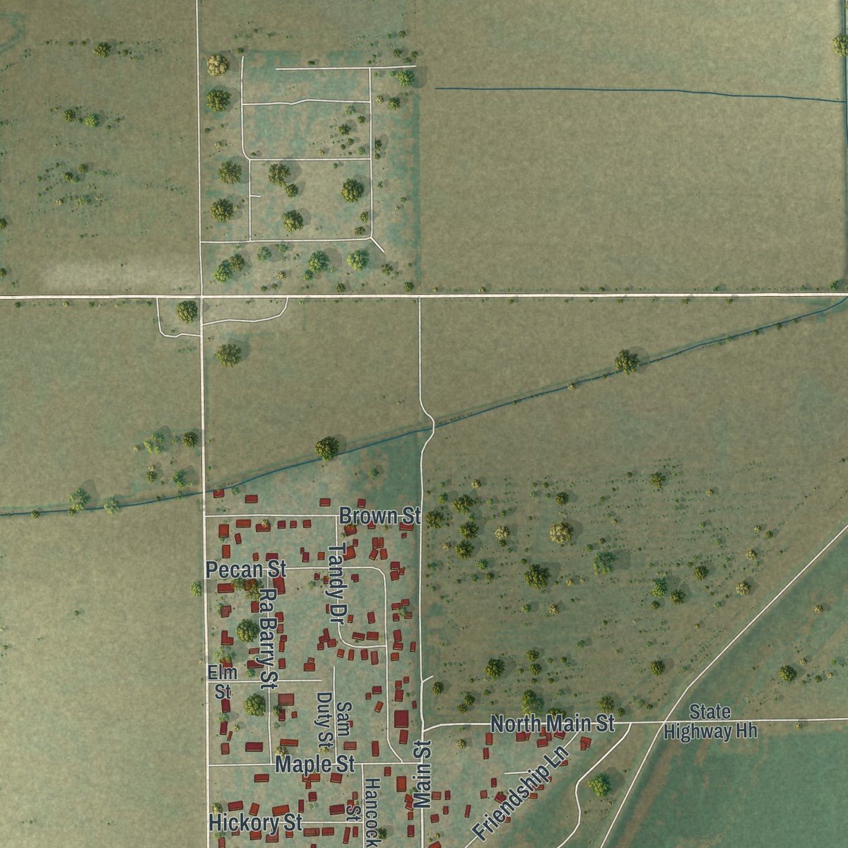 Close-up of the map of Wyatt, Missouri print showing street and building detail