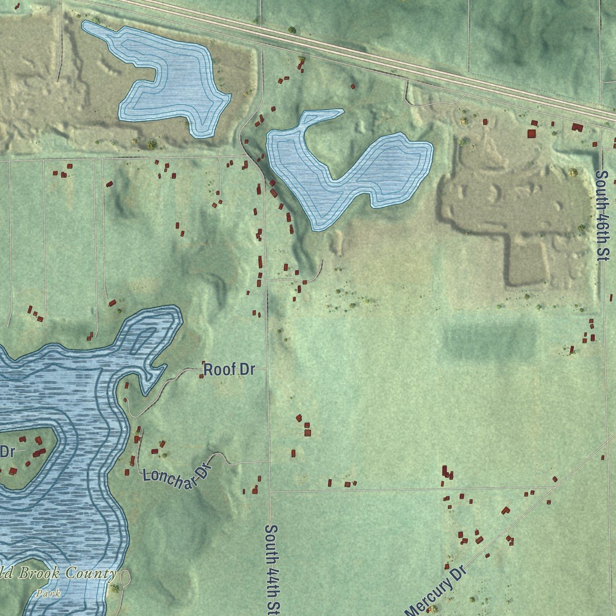 Close-up of the map of Charleston, Michigan print showing street and building detail