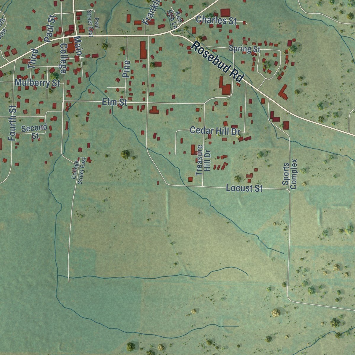 Close-up of the map of Quitman, Arkansas print showing street and building detail
