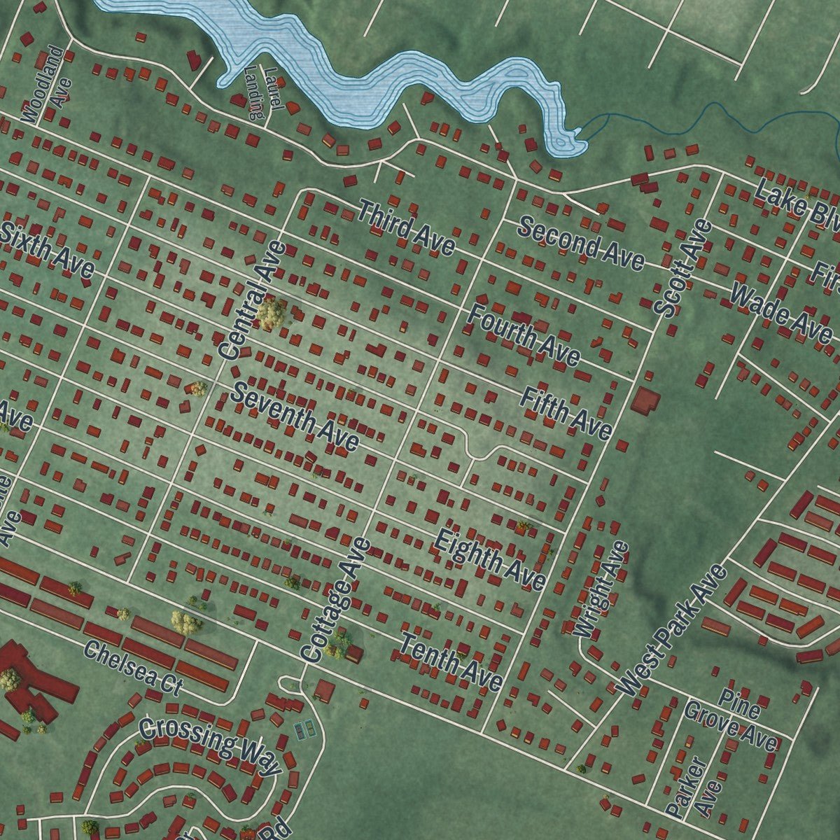 Close-up of the map of Lindenwold, New Jersey print showing street and building detail