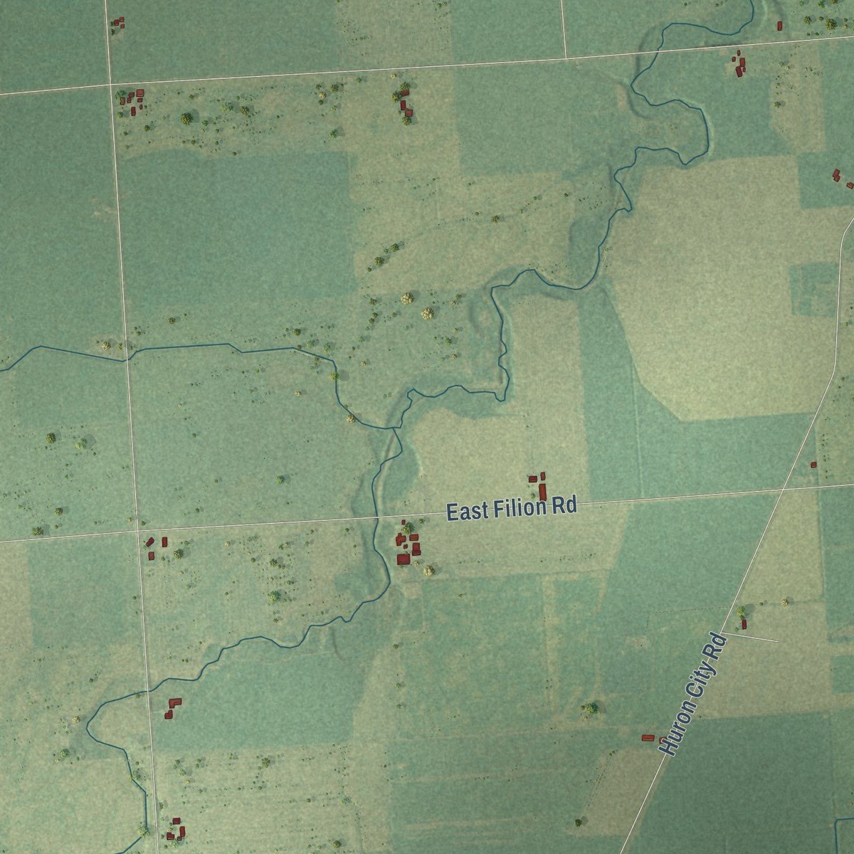 Close-up of the map of Bloomfield, Huron County, Michigan print showing street and building detail