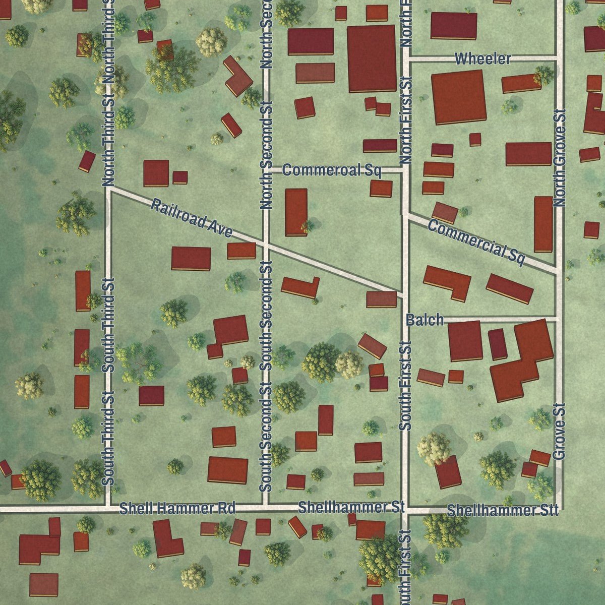 Close-up of the map of Harmon, Illinois print showing street and building detail