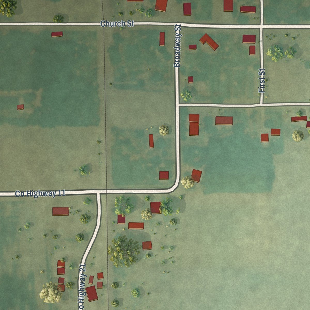 Close-up of the map of Walshville, Illinois print showing street and building detail