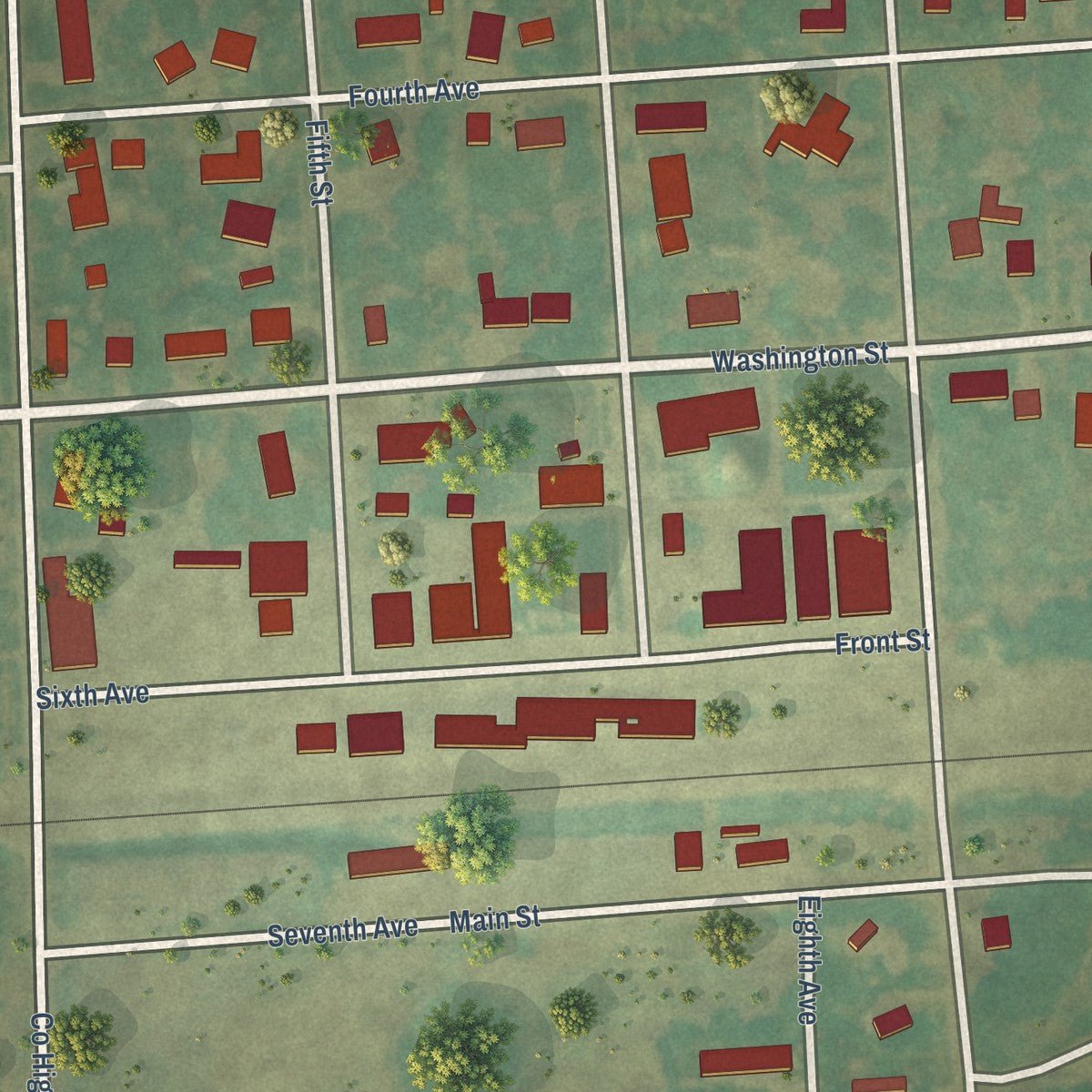 Close-up of the map of Sanborn, North Dakota print showing street and building detail