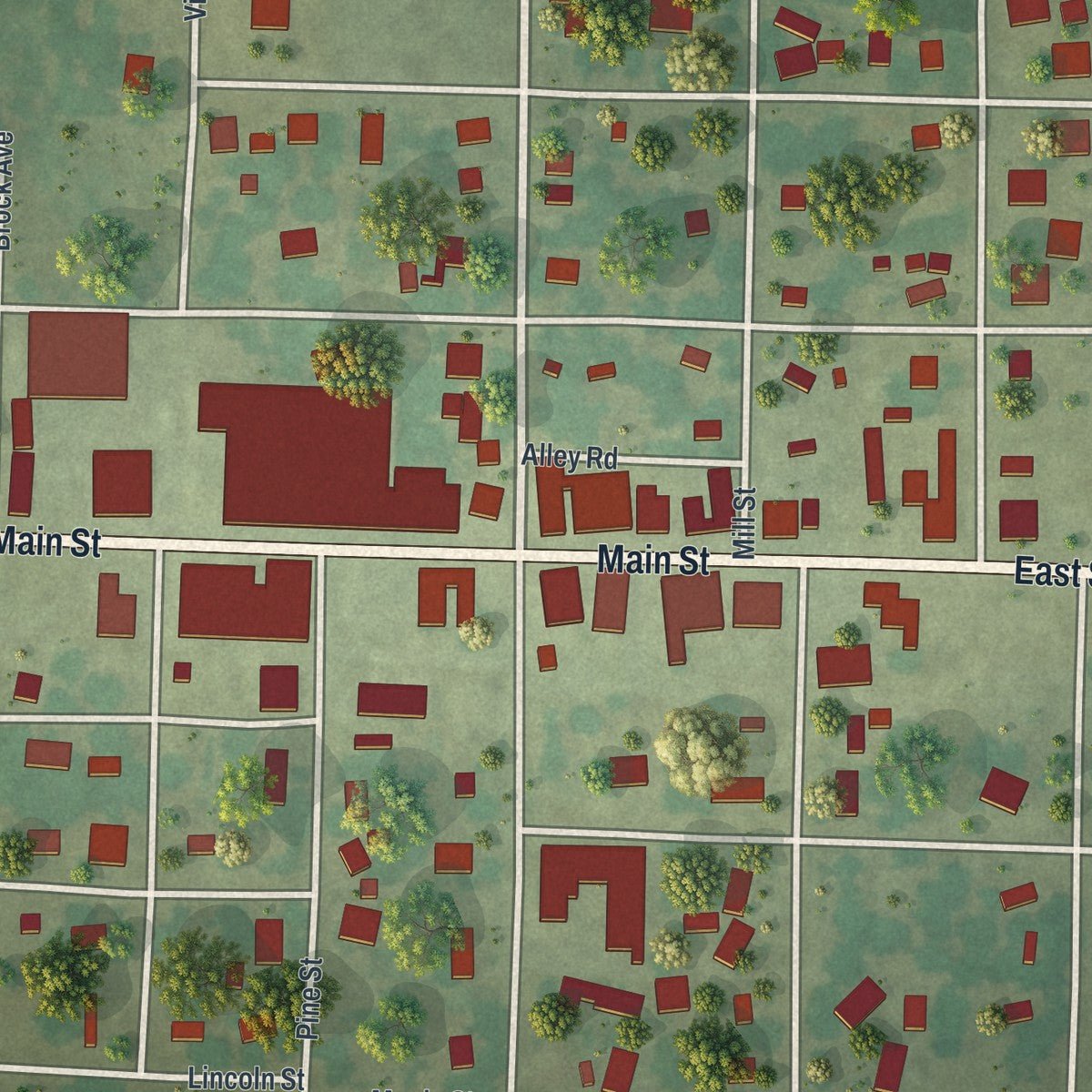 Close-up of the map of Golden City, Missouri print showing street and building detail