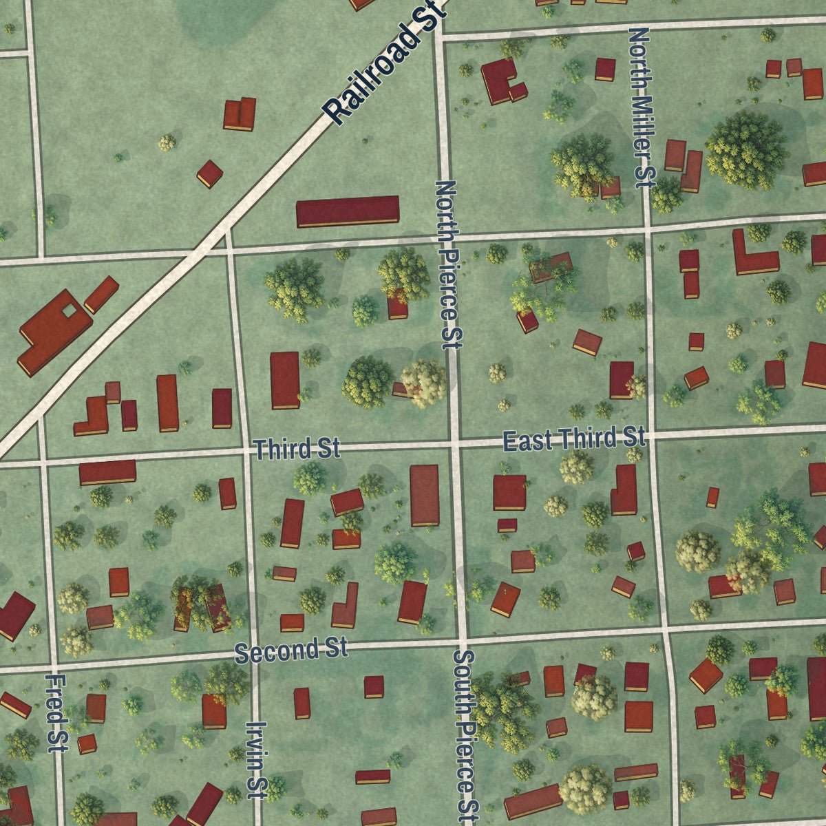 Close-up of the map of Egan, South Dakota print showing street and building detail