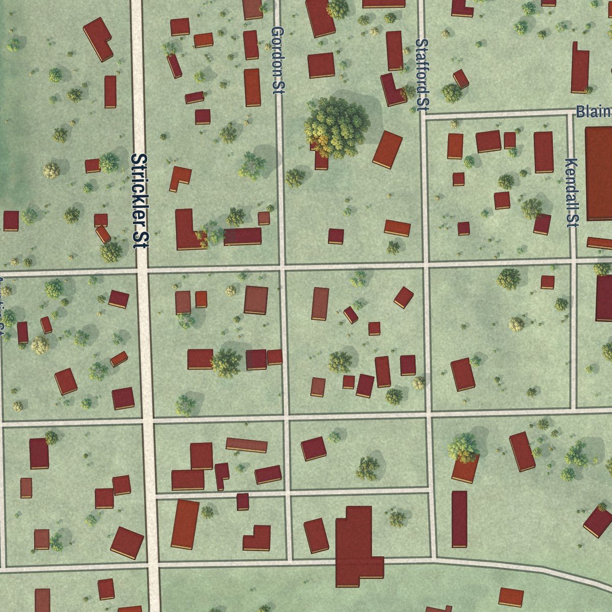 Close-up of the map of Waco, Nebraska print showing street and building detail