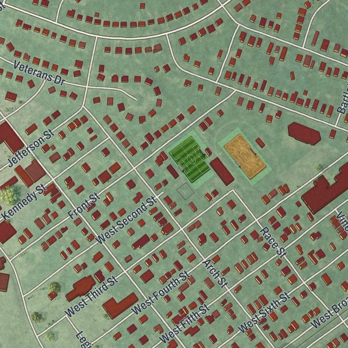 Close-up of the map of Palmyra, New Jersey print showing street and building detail