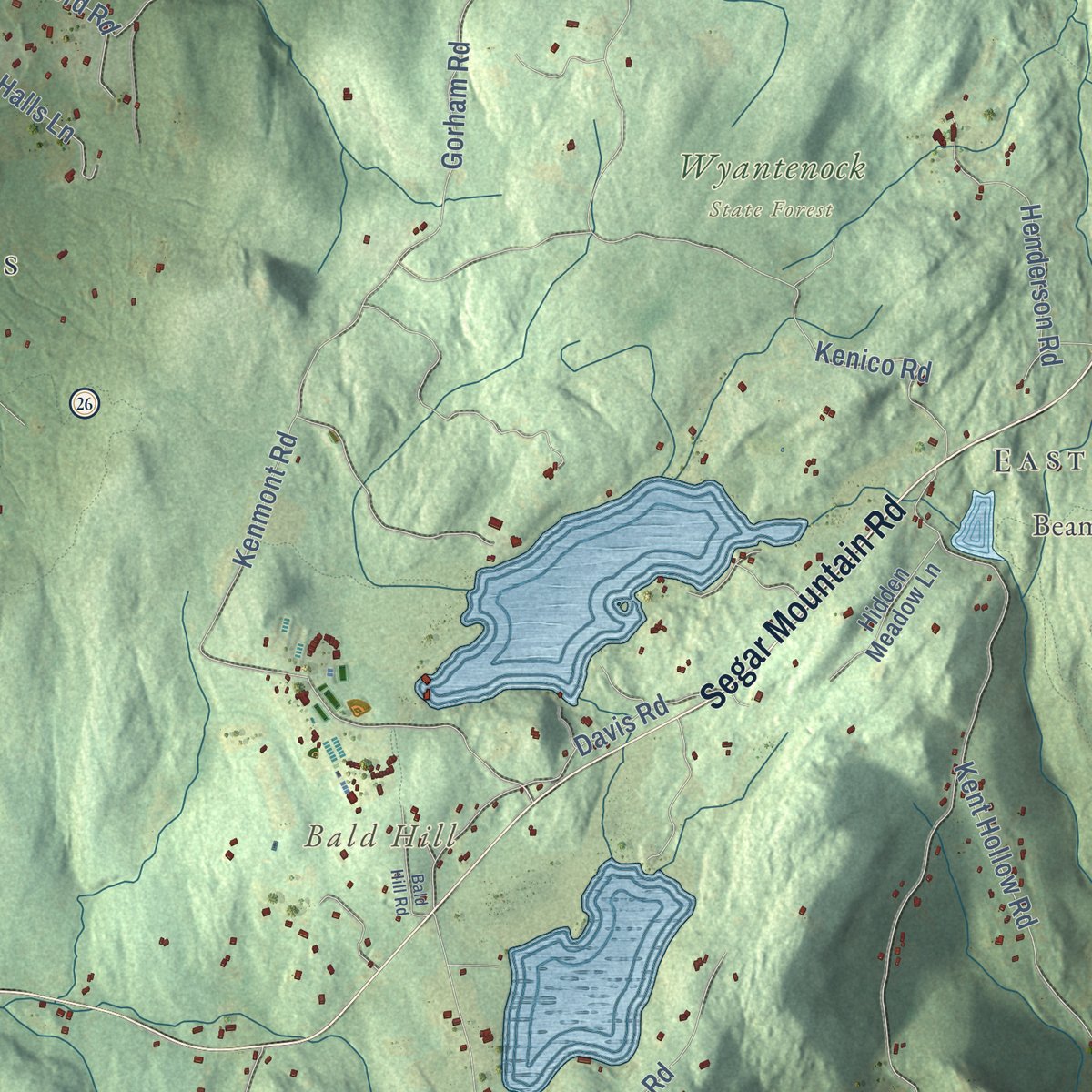 Close-up of the map of Kent, Connecticut print showing street and building detail