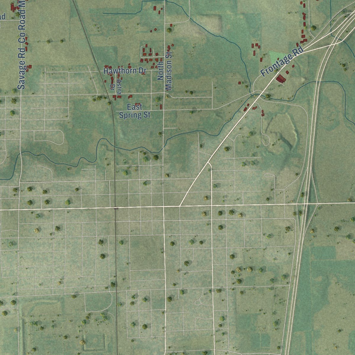 Close-up of the map of Waupun, Fond du Lac County, Wisconsin print showing street and building detail