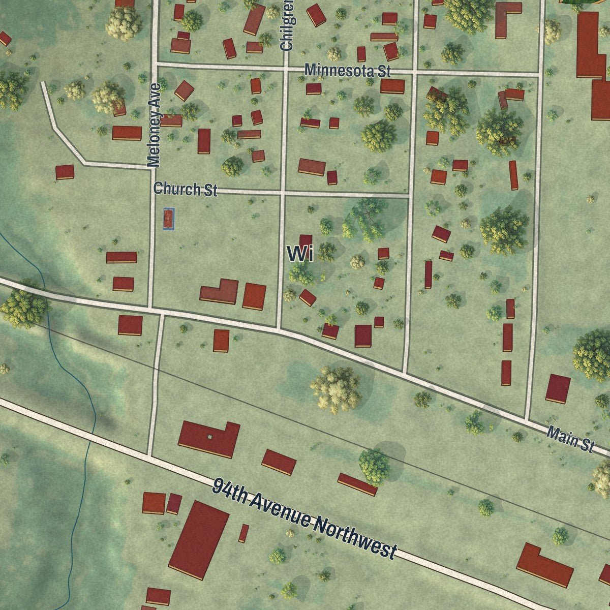 Close-up of the map of Williams, Minnesota print showing street and building detail