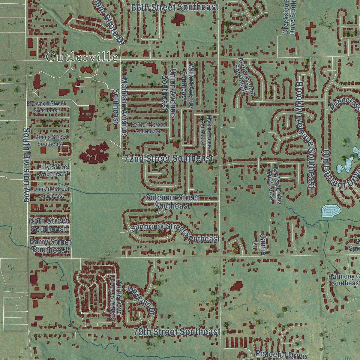 Close-up of the map of Gaines, Kent County, Michigan print showing street and building detail